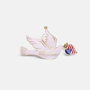 1987 Duchin White Dove Ornament With Patriotic Heart & "In God We Trust" Text